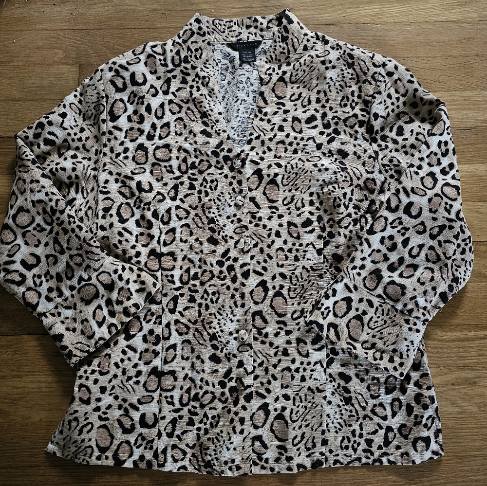 SilkLand 100% Silk Animal Print Blouse Women's Vintage Size Large - Picture 3 of 14